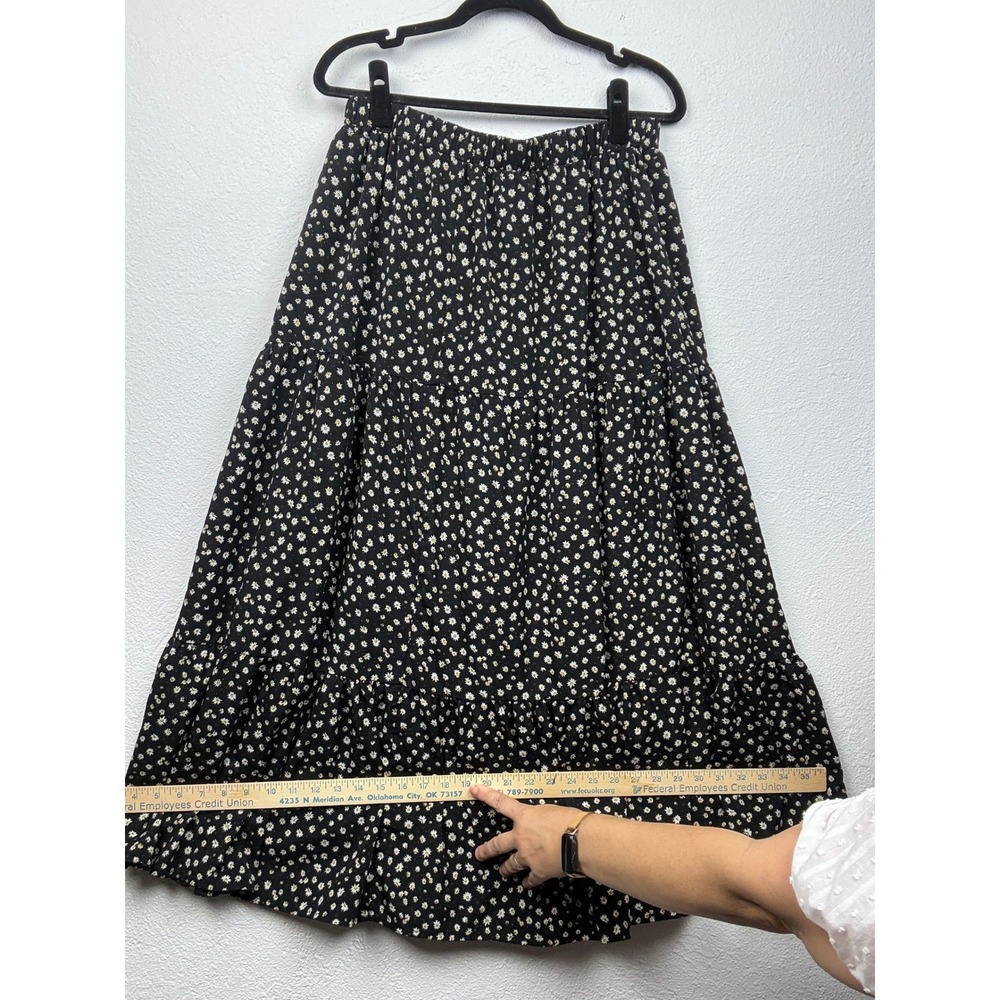 SHEIN Black Floral Maxi Skirt - 1XL - Tiered Daisy Print Boho Cottagecore Flowy